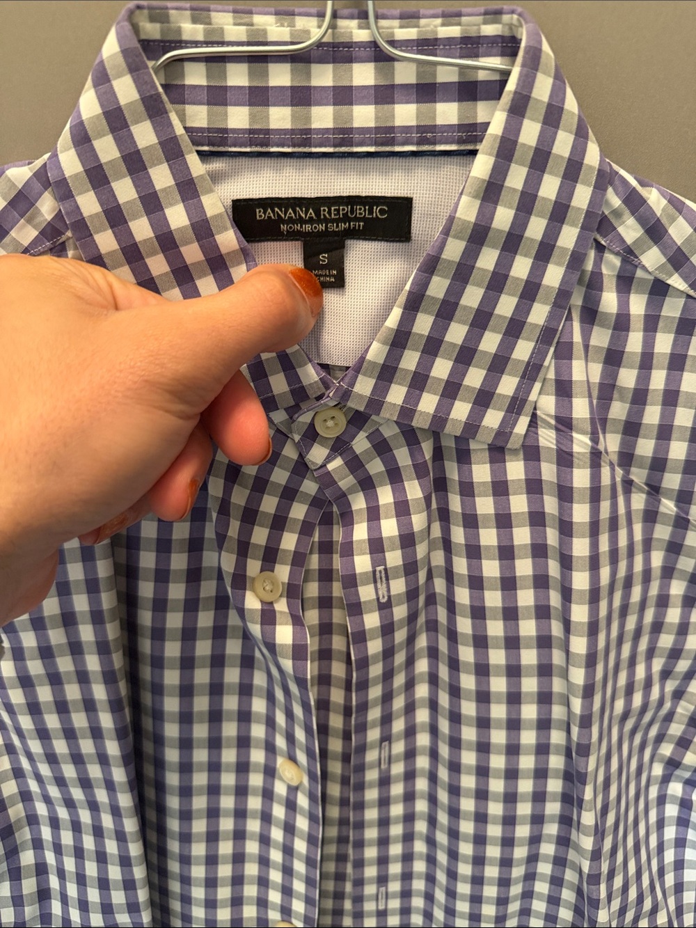 Banana Republic Purple and White Gingham Button-Down Shirt